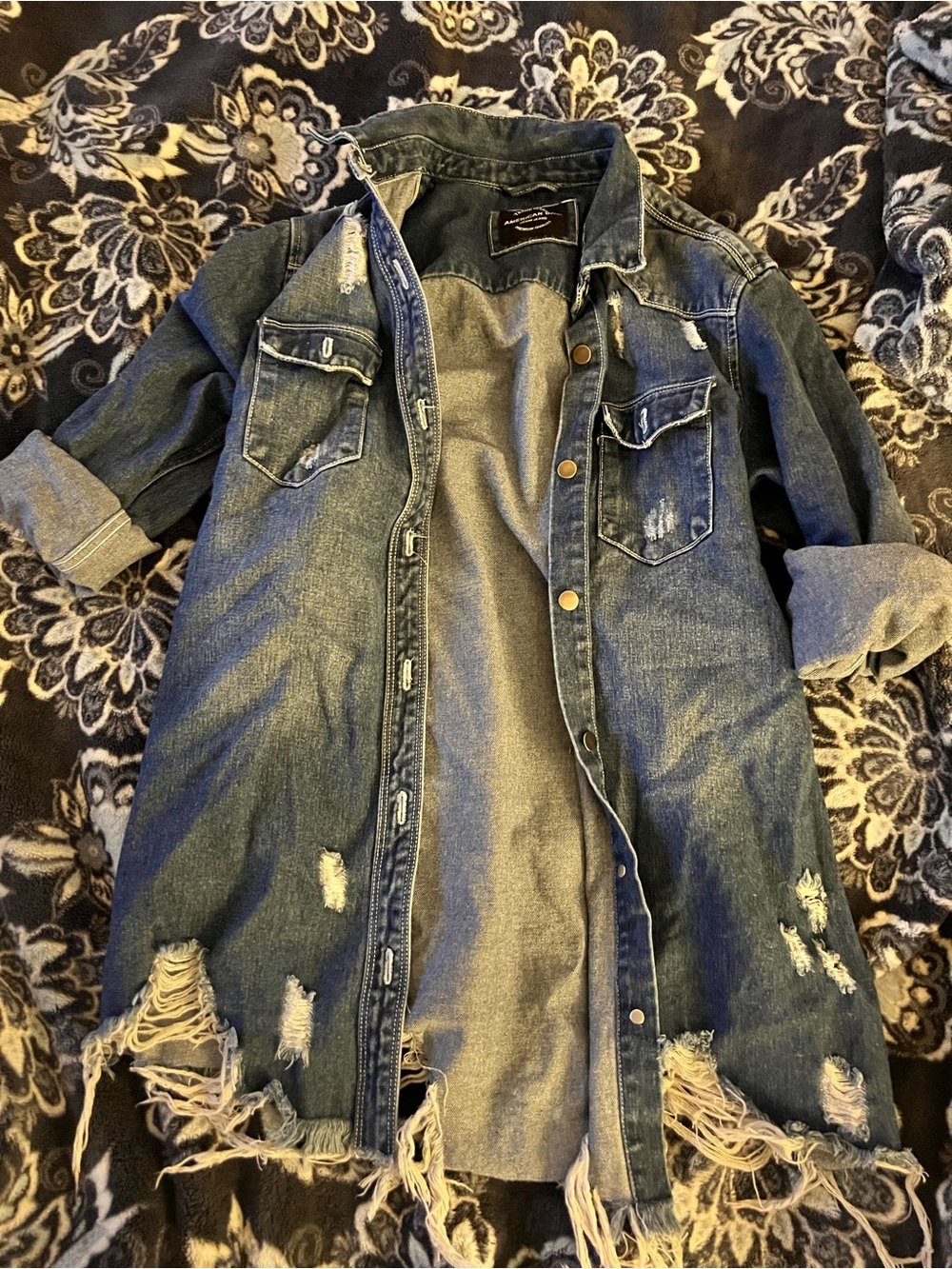 American Bazi Distressed Denim Shirt Jacket - Blue